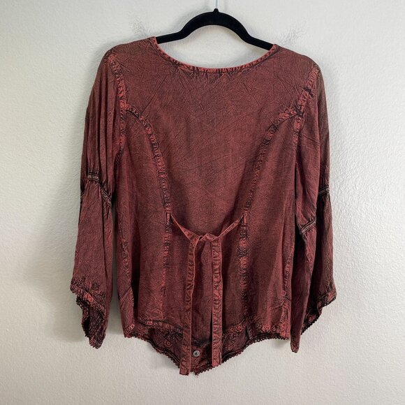 Agan Traders Womens Medium Velvet Trim Top Tie Back Long Sleeve Shirt - Picture 11 of 12